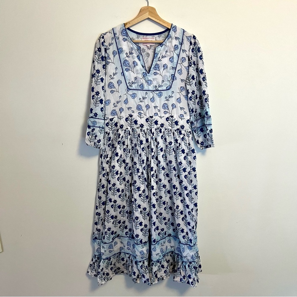 Hampton House Blue White Floral Milly Midi Length Dress Small